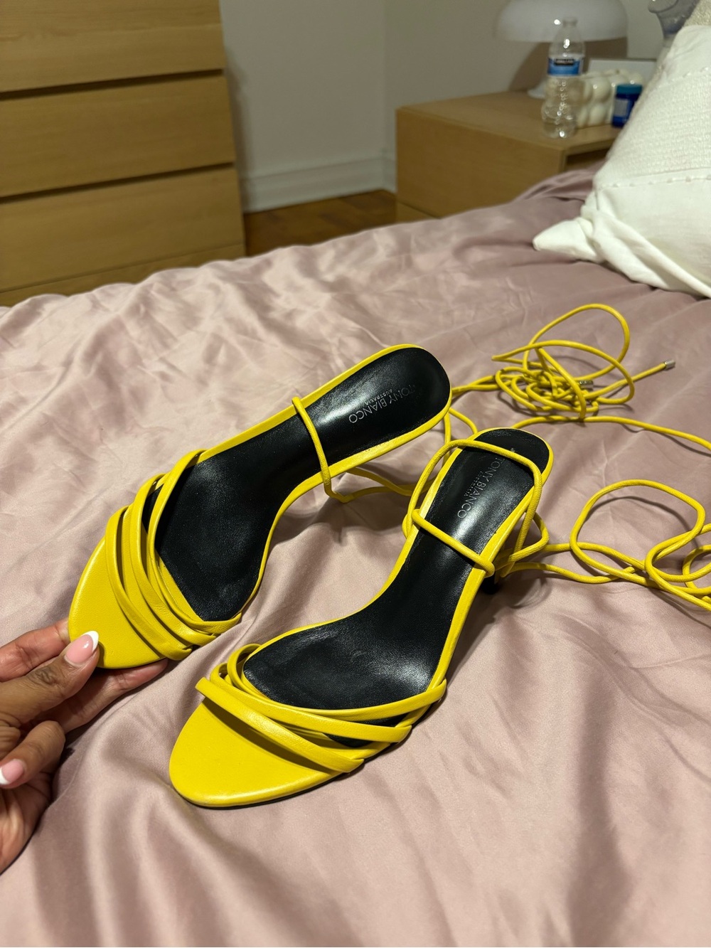 Yellow Strappy Lace-Up Heeled Sandals - Tony Bianco